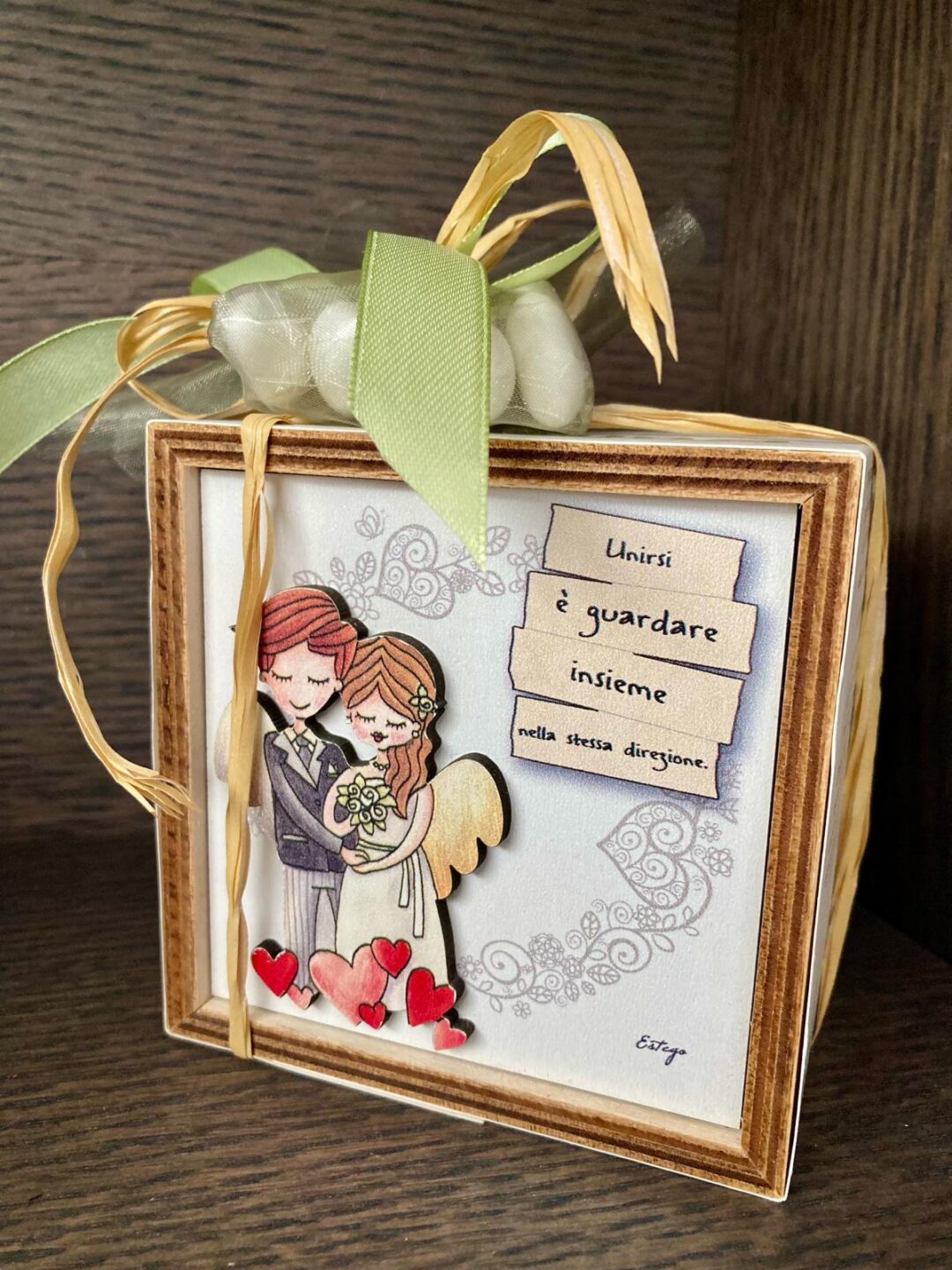 cubo di legno decorato con vasetto ko-dama matrimonio - immagine 9