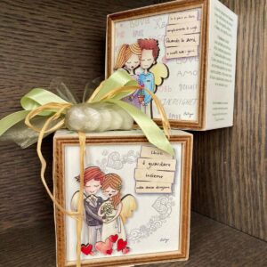 cubo di legno decorato con vasetto ko-dama matrimonio