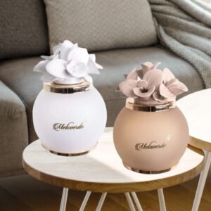 lampada in vetro con orchidea in ceramica