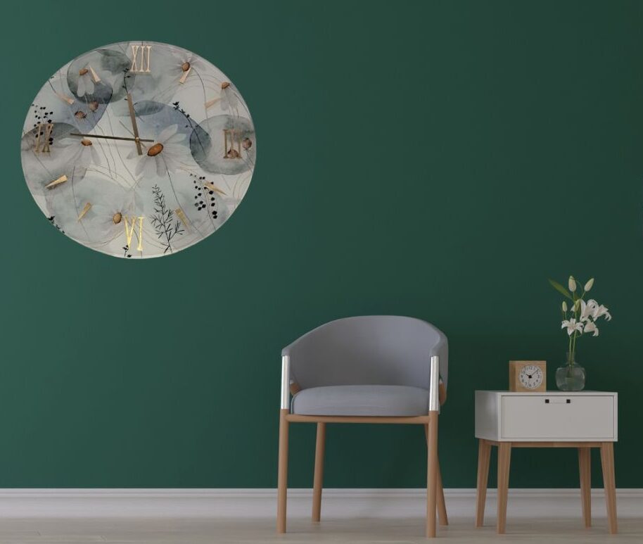 orologio tondo da parete in vetro temperato Ø 50 floreale