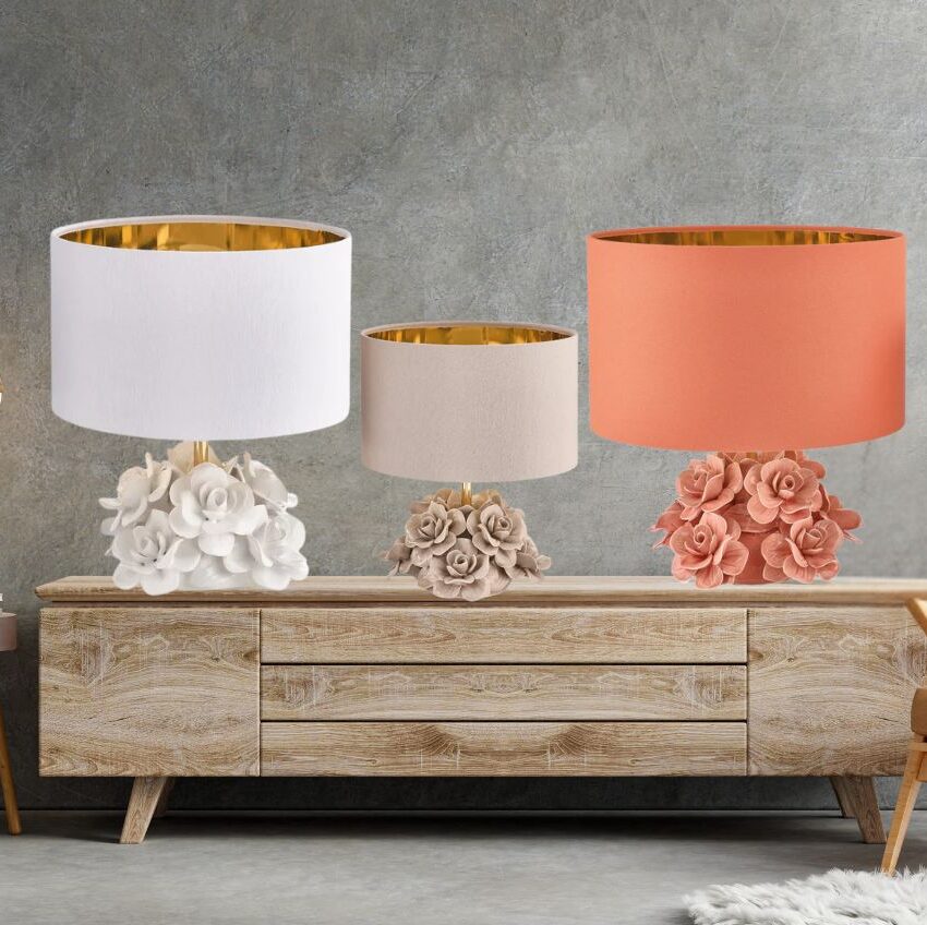 Lume Fiore Rosa in Ceramica Capodimomte( 2 misure)