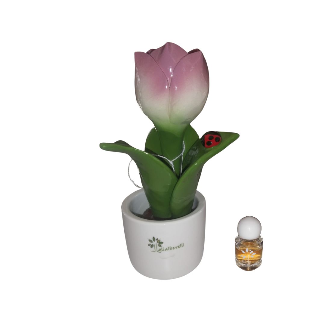 PIANTINA TULIPANO MULTICOLOR IN CERAMICA DI CAPODIMONTE h 14 - immagine 4