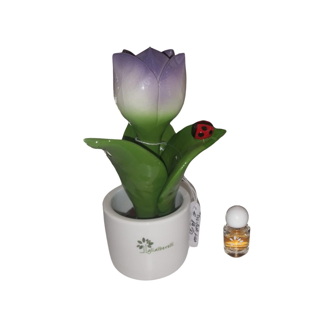 PIANTINA TULIPANO MULTICOLOR IN CERAMICA DI CAPODIMONTE h 14 - immagine 3