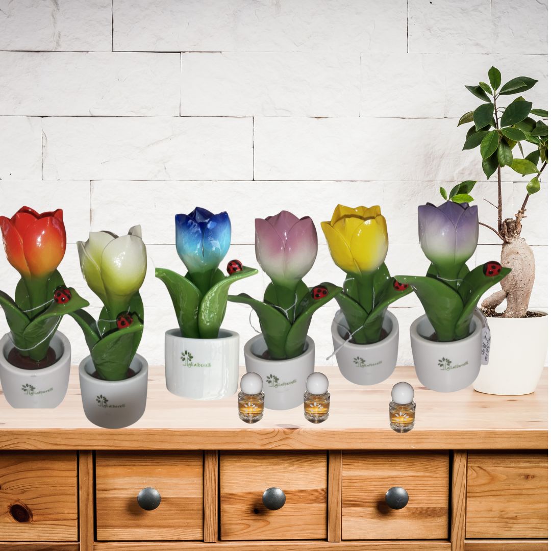 PIANTINA TULIPANO MULTICOLOR IN CERAMICA DI CAPODIMONTE h 14