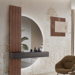 Pannello d’arredo Supreme "cannettato noce" con specchio e mensola